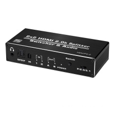 4K 2x2 HDMI Switch Switcher Splitter 2 in 2 Out 4K@60hz with Optical Toslink SPDIF+3.5mm Jack Audio Extractor HDR HDCP 2.2 RGB